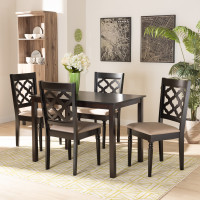 Baxton Studio RH336C-Sand/Dark Brown-5PC Dining Set Ramiro Modern and Contemporary Sand Fabric Upholstered and Dark Brown Finished Wood 5-Piece Dining Set